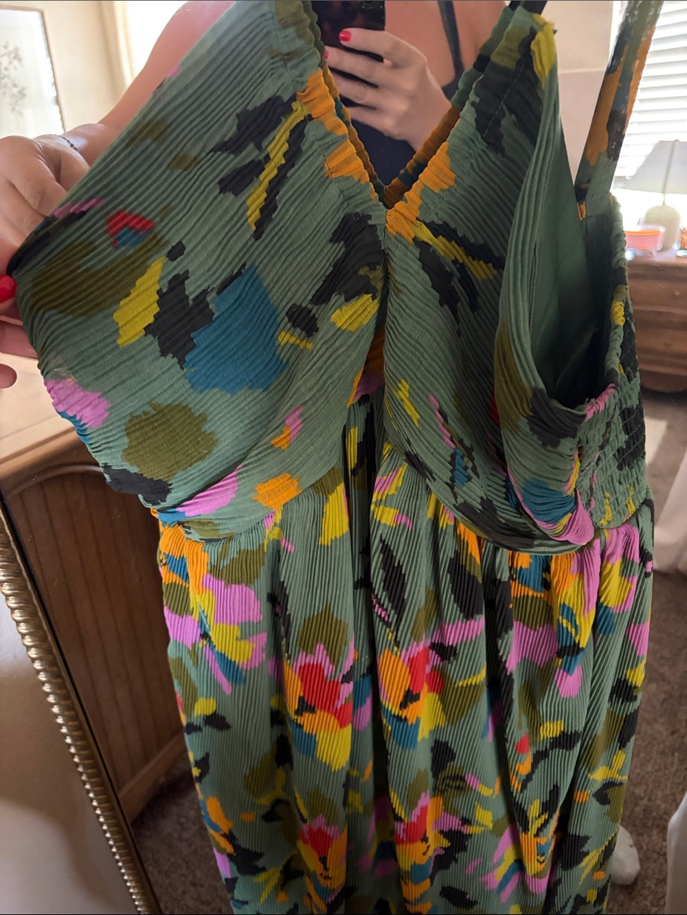 Sincerely Jules Green Floral Maxi Dress with Pink, Yellow & Blue Accents - Picture 2 of 5
